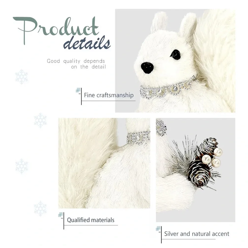 White Decorative Faux-Fur Squirrel Figurine for Small Pets & Displays